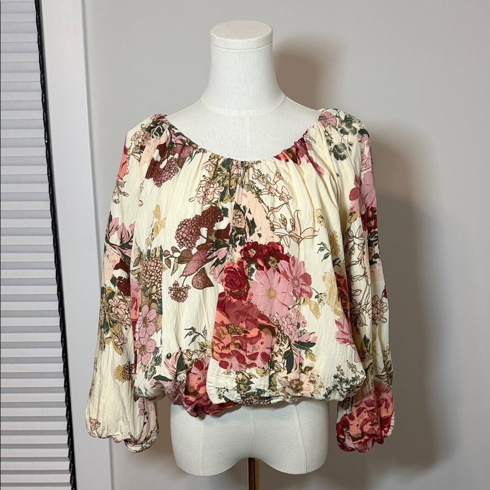 Maurices Cream and Pink Floral Blouse